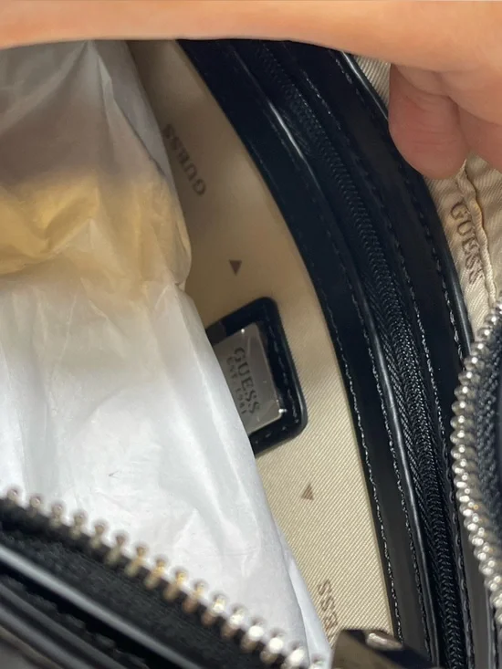 GUESS ARNELA Top Zip Small Black Patent Shoulder Bag NWT - Picture 7 of 12